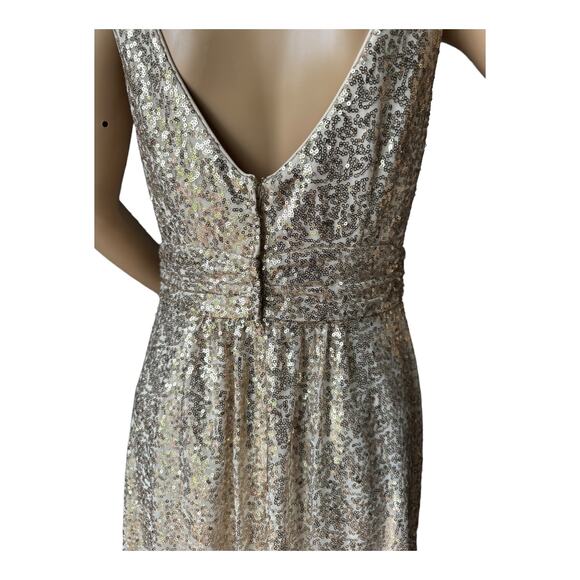 David's Bridal sequin v-neck bridesmaid dress with satin piping gold size 8 - Picture 15 of 16